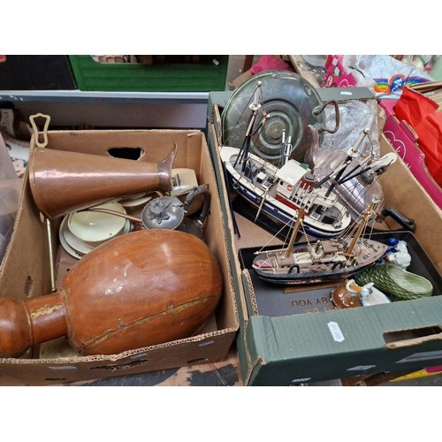 76 - Two boxes of metal ware etc.