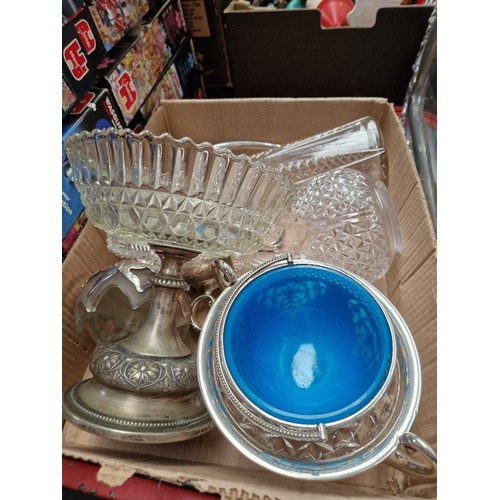 99 - A box of glassware and plated ware.