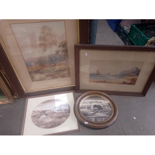 698 - Four original works; two rural scene oil on boards signed Jack Cuthbert, a coastal scene watercolour... 