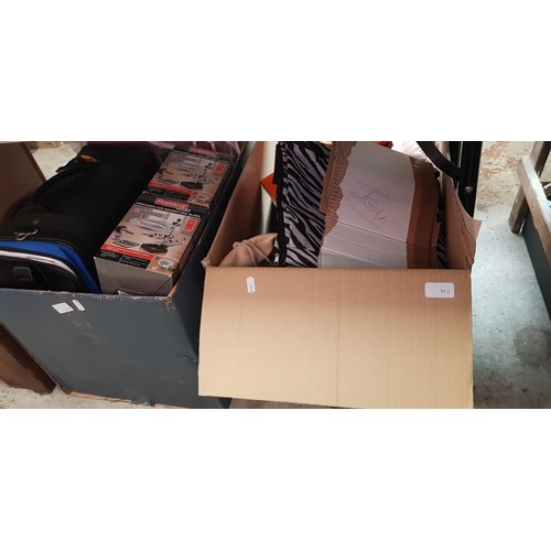 347 - 7 boxes of miscellaneous items including kitchenware, ornaments, mini hi-fi system, handbags, beddin... 