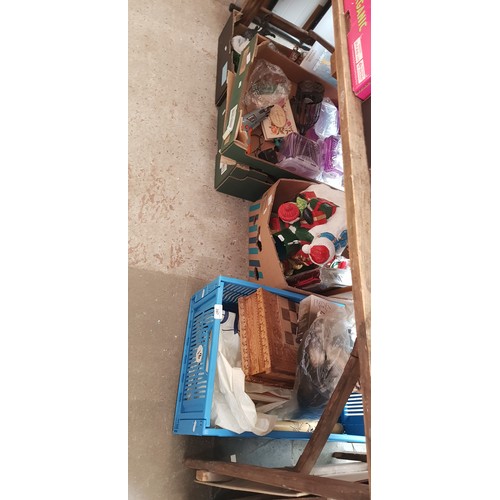 347 - 7 boxes of miscellaneous items including kitchenware, ornaments, mini hi-fi system, handbags, beddin... 