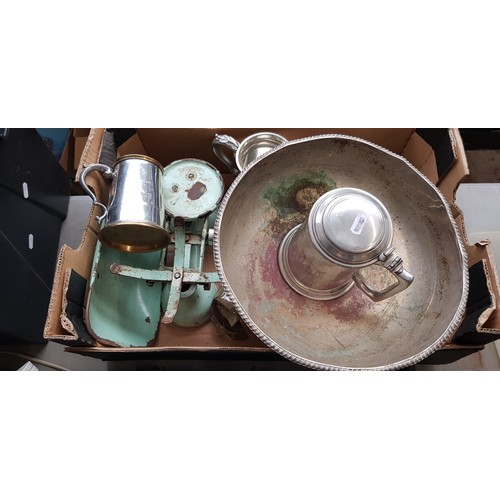 343 - A mixed lot comprising boating interest tankards, footed bowl, vintage scales, mixer tap/shower, etc... 