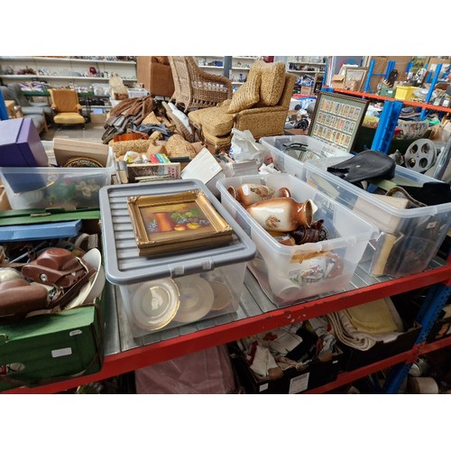 103 - 5 boxes of various ceramics, ornaments, vases, teapots, cameras, dressing table set, car manuals and... 