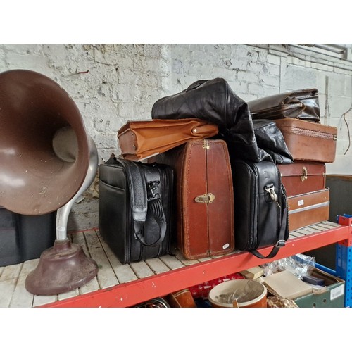 108 - A vintage loud speaker together with a quantity of luggage to include 4 suitcases, 2 briefcases and ... 