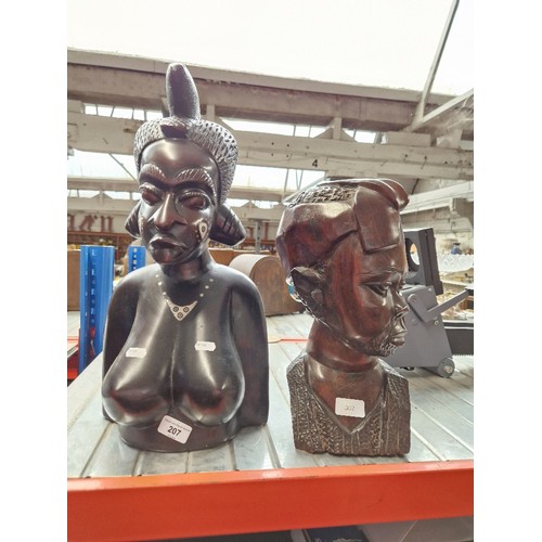 207 - Two hardwood carved busts.