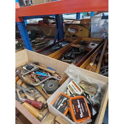 214 - 4 drawers of assorted engineering tools to include hand drills, & measuring equipment etc.