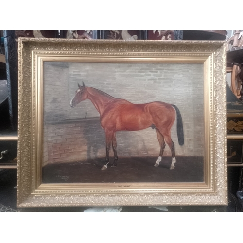 816 - T B Whitby (British, early 20th century), 'The Mint', oil on canvas, horse in stable, 60cm x 45.5cm,... 