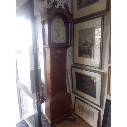 824 - A 19th century thirty hour long case clock with pendulum and weight.