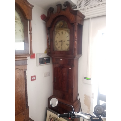 827 - A 19th century eight day long case clock, Esplin Wigan, with weights and pendulum.