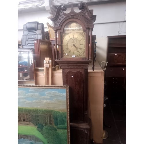 831 - A Georgian oak long case clock, with brass dial, marked Coats Wigan. With single weight and pendulum... 