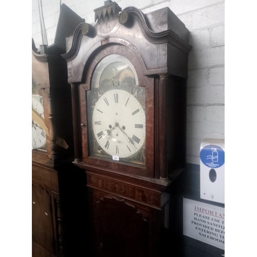 833 - A 19th century eight day long case clock, with pendulum and pair of weights.