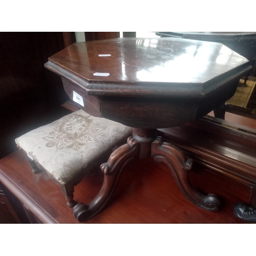 841 - A Victorian rosewood sewing table together with a footstool of a similar age.