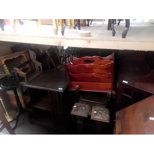 848 - A collection of assorted furniture including oak revolving bookcase, an ebonised tripod table, vario... 