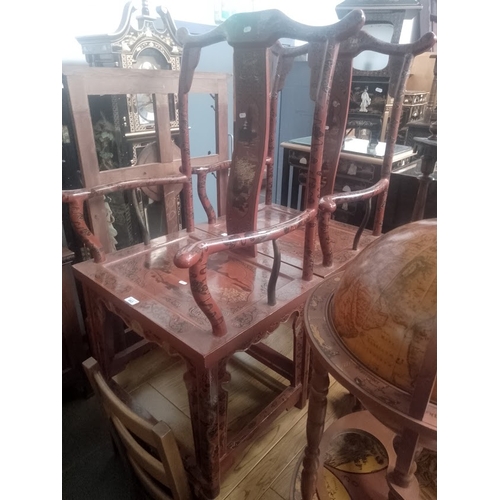 863 - A pair of Chinese painted and gilt decorated armchairs.