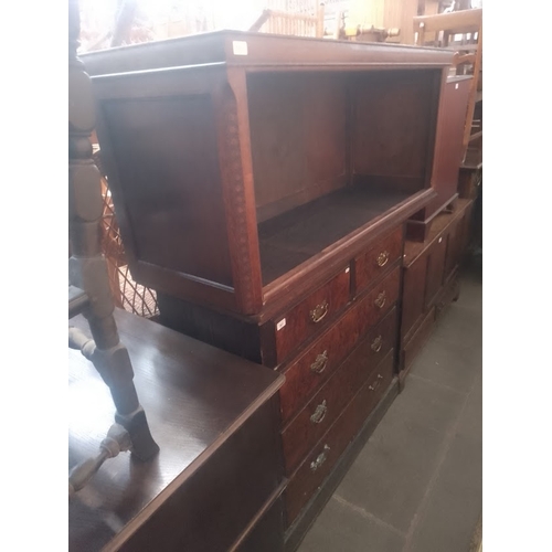 901 - An Edwardian mahogany and walnut chest of drawers together with an oak lift top cabinet (AF).