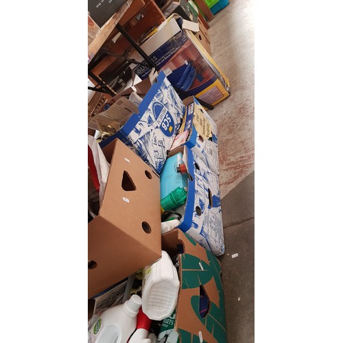 354 - 18 boxes of miscellaneous items including beauty products, cleaning products, garage ware, DVDs, inf... 