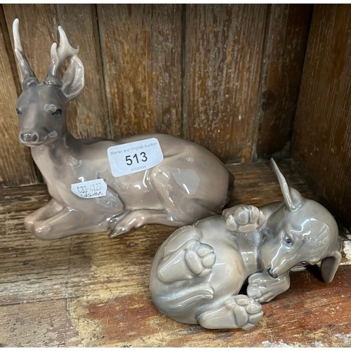 513 - Royal Copenhagen - a Stag (no. 756) and a Dachshund (no. 1408)