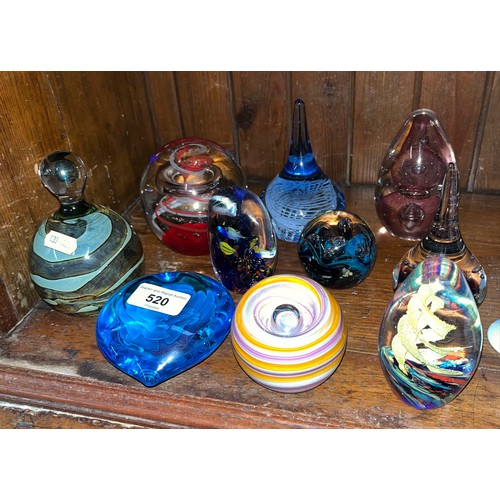 520 - 10 glass paperweights including Mdina