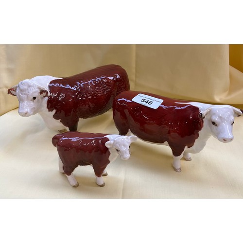 546 - Beswick Herefordshire cattle - Bull Champion of Champions, Cow Champion of Champions, and Calf