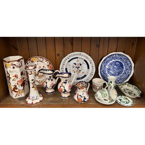 504 - 16 pieces of Mason’s Ironstone including 3 blue Mandalay jugs, a tall Brown Velvet vase etc.