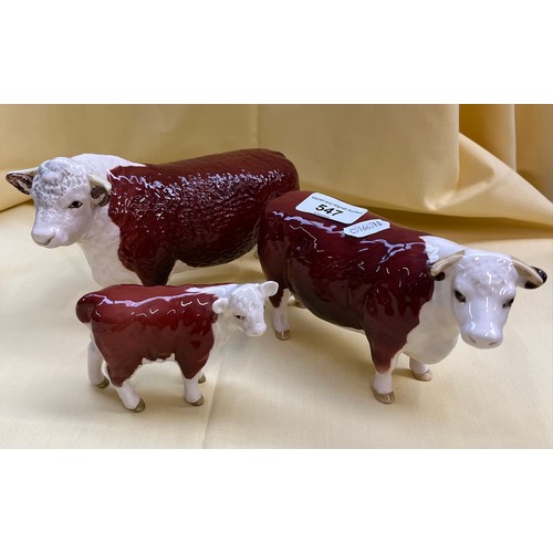 547 - Beswick Herefordshire cattle - Cow, Champion of Champions; Calf and Bull