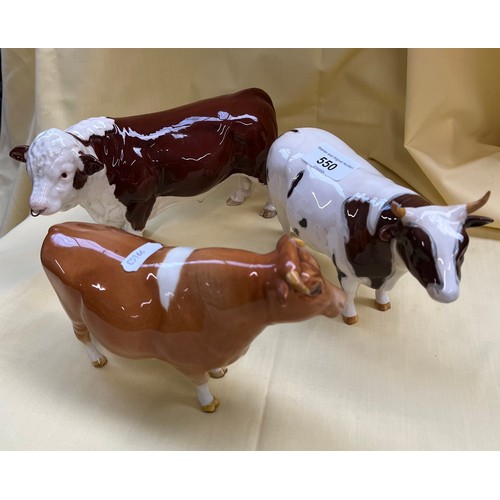 550 - Three Beswick cattle figures. Champion Whitehill Mandate; Ch Sabrina's Sir Richmond 14th; and Herefo... 