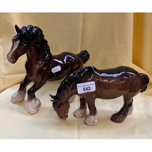 542 - 2 Beswick Shire horse figures - Stallion appx 20cm tall, mare 13.5 cm