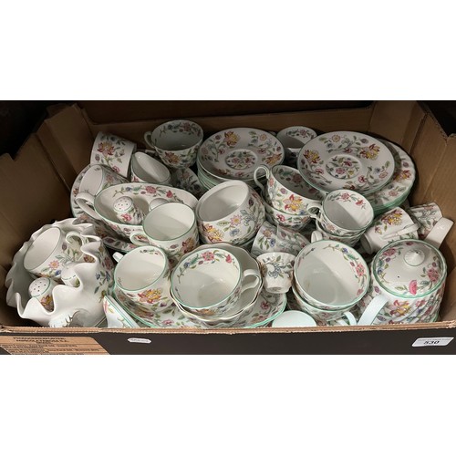 530 - A box of Minton 'Haddon Hall' ceramics including teapot, cups, saucers, etc.