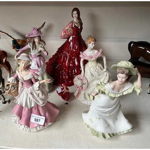 597 - A large Royal Doulton figurine Rosita, height appx 25cm, together with 4 Wedgwood figures, Violet, R... 