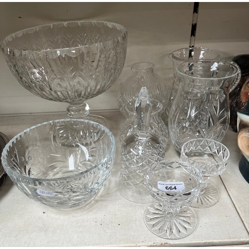 664 - Cut lead crystal - very large pedestal bowl (diameter approx 25cm, height approx 23cm) together with... 