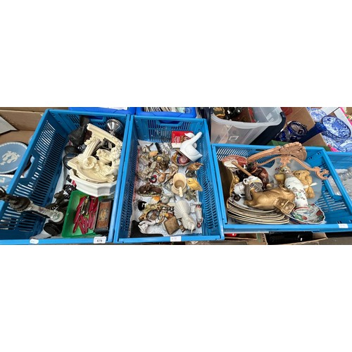 679 - Three boxes of mixed ceramics etc including water fountain feature, animal figurines, oriental vase ... 