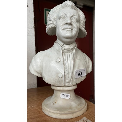 695 - A white marble bust depicting Dr Johnson(?), height 28cm