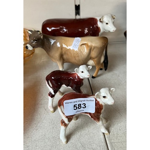 583 - Beswick cattle - Hereford cow and 2 Hereford calves together with a/f Jersey cow