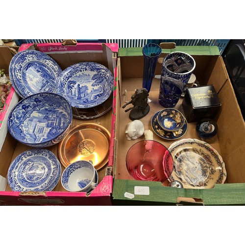 673 - Two boxes of mixed ceramics and glass to include Copeland Spode Italian bowl, blue and white Abbey b... 