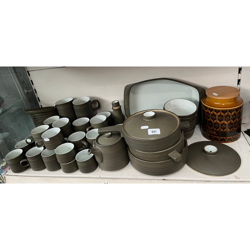 651 - A Denby stoneware dinner service (over 60 pcs) and a Hornsea jar.