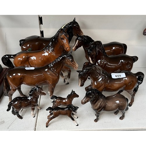 655 - 8 Beswick and 2 Royal Doulton horse figures, including Beswick Shetland and Shire horse