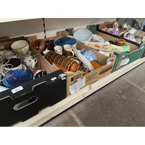 611 - Four boxes of assorted ceramics and glass including mid 20th century etc. etc.