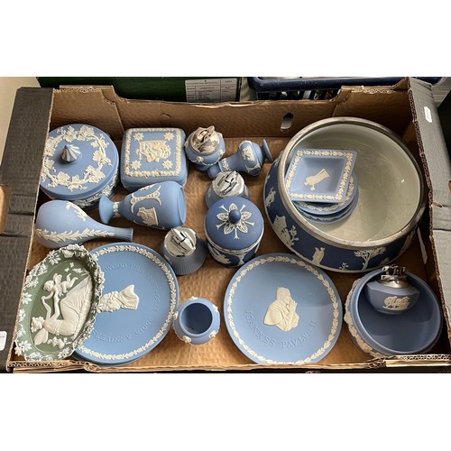 618 - A box of mostly blue Wedgwood jasperware.