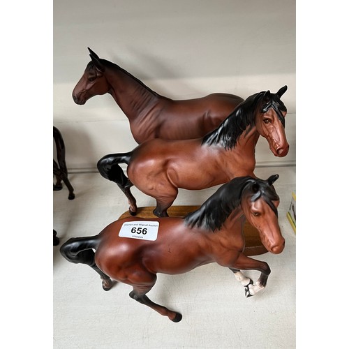 656 - 3 Beswick horse figures - The Winner, Spirit of the Wind, and same model on wooden plinth