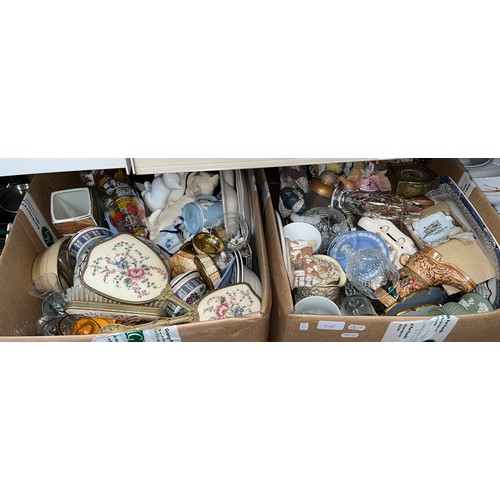 608 - 2 boxes of mixed glass, ceramics etc. including Wedgwood, Royal Doulton etc.