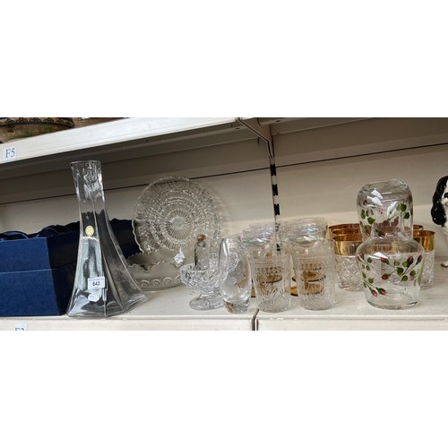 643 - A collection of glassware to include Villeroy and Boch tapered vase, glass dishes, drinking glasses,... 