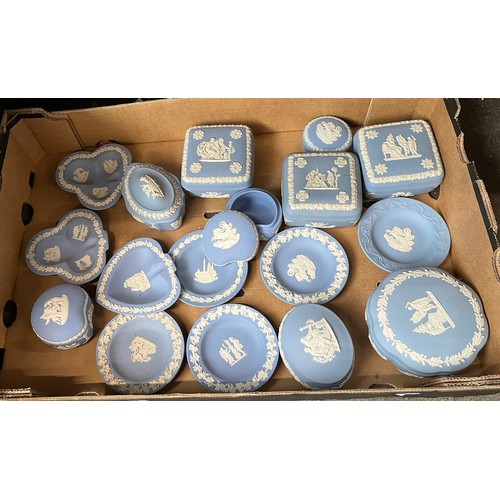 631 - A box of blue Wedgwood jasperware