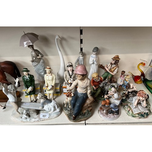 657 - A collection of figures to include 5 in the style of Capodimonte, 2 Nao and 2 similar, and 3 Manor l... 