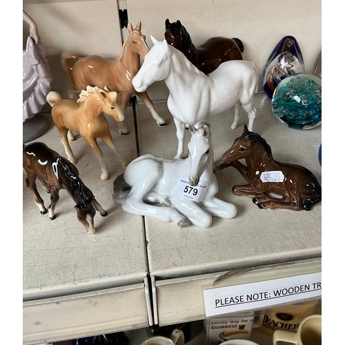 579 - 7 horses by Beswick, Sylvac, Lomonosov (USSR) etc.