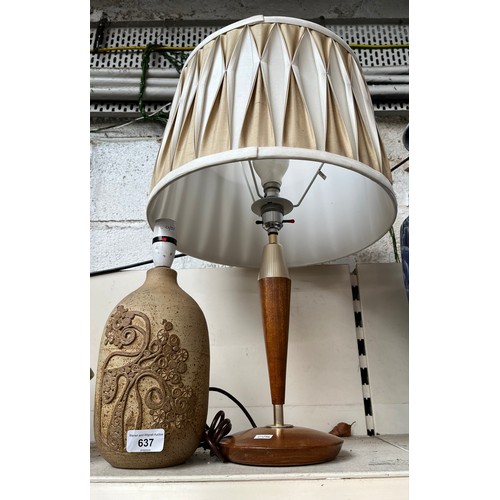 637 - A studio pottery table lamp and a retro teak table lamp