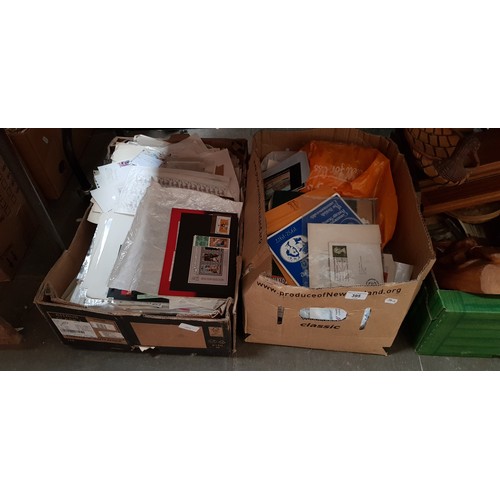 395 - 2 boxes of stamps, pages, books and covers including Concorde.