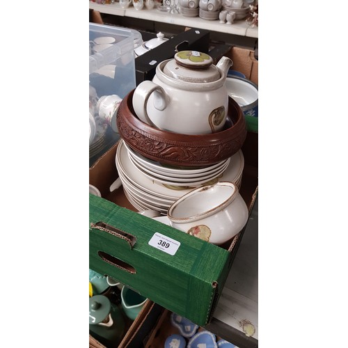 389 - A Denby pottery teaset together with an Indian hardwood fruitbowl.