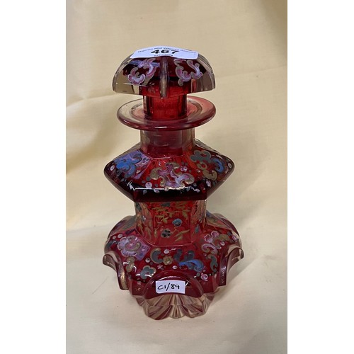 467 - A painted Bohemian ruby glass scent bottle