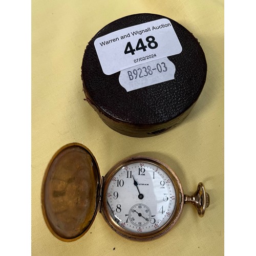 448 - A Waltham gold plated pocketwatch in leather case.