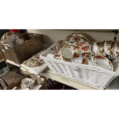 432 - Royal Albert Old Country Roses - 2 boxes containing over 60 pieces, napkins, tablecloth etc